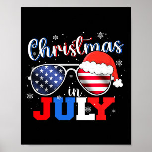 In July Santa Hat Sungles Usa Flag 4th Of July Poster