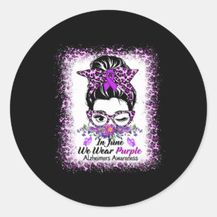 In June We Wear Purple Alzheimer Awareness Messy B Classic Round Sticker