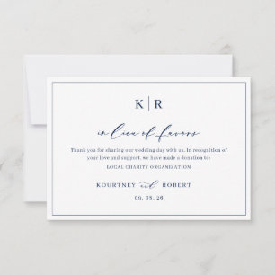 In Lieu of Favours Card Thank You Charity Note