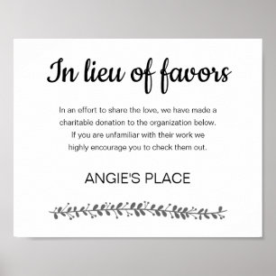 In Lieu Of Favours Charity Donation Wedding Poster