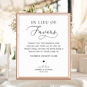 In Lieu of Favours Charity Donation Wedding Sign