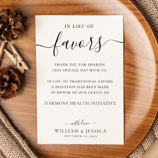 In Lieu of Favours Elegant Wedding Donation Card