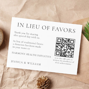 In Lieu of Favours For Wedding Charity With QR Cod Enclosure Card