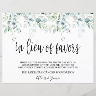 In Lieu of Favours Sign - Eucalyptus Wedding