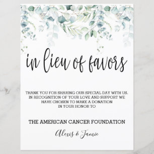 In Lieu of Favours Sign - Eucalyptus Wedding - V