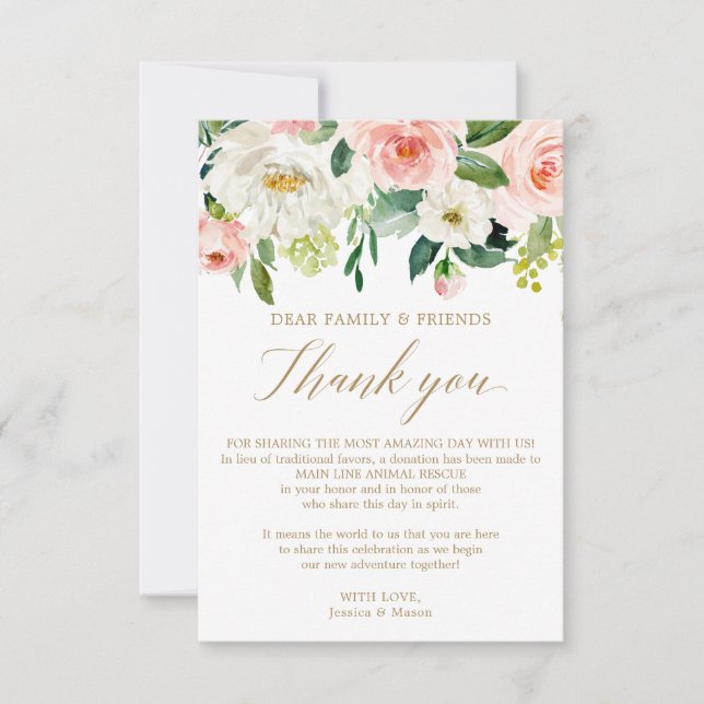 In Lieu of Favours Thank You Place Card Blush (Front)