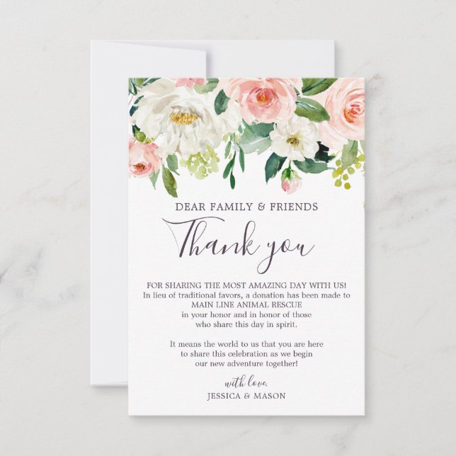 In Lieu of Favours Thank You Place Cards Blush (Front)