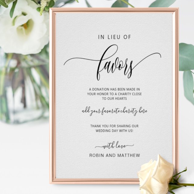In Lieu of Favours, Wedding Charity Favours Sign (Creator Uploaded)