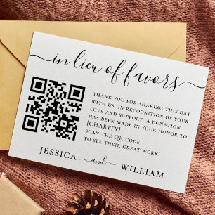 In Lieu of Favours With QR Code For Wedding Charit Enclosure Card