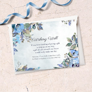 In Love Blue Floral Wishing Well Wedding Enclosure Card