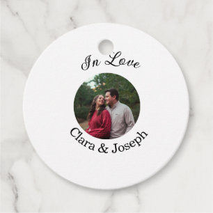 In love couple circular photo name wedding romanti favour tags