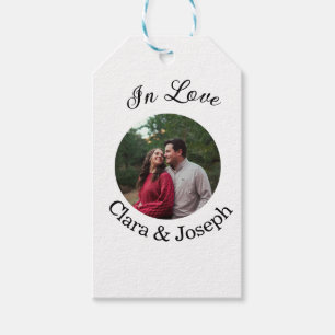 In love couple circular photo name wedding romanti gift tags