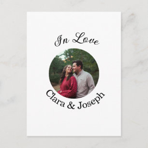 In love couple circular photo name wedding romanti postcard