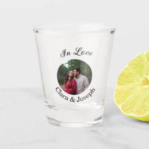In love couple circular photo name wedding romanti shot glass