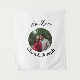 In love couple circular photo name wedding romanti tapestry