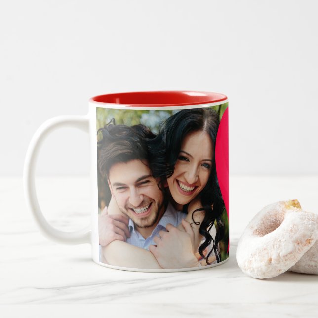 in love custom photo Two-Tone coffee mug (With Donut)