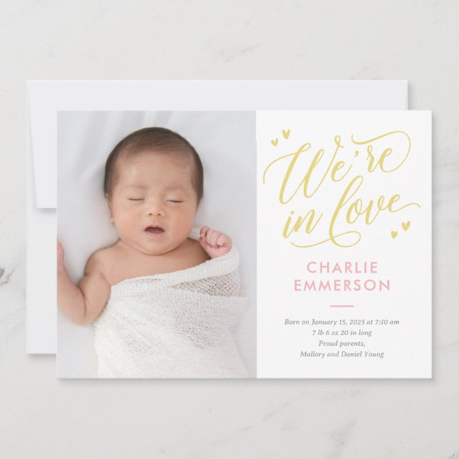 In Love EDITABLE COLOR Baby Birth Announcement (Front)