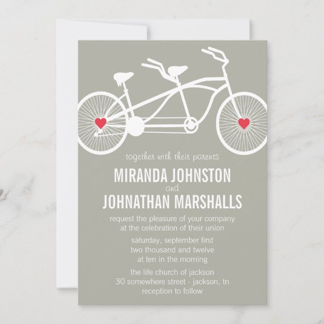 In love- Grey Bicycle Design Wedding Invitations (Front)