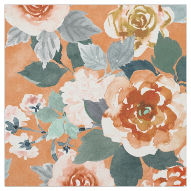 IN LOVE Orange Blush Mint Floral Fabric (Swatch)