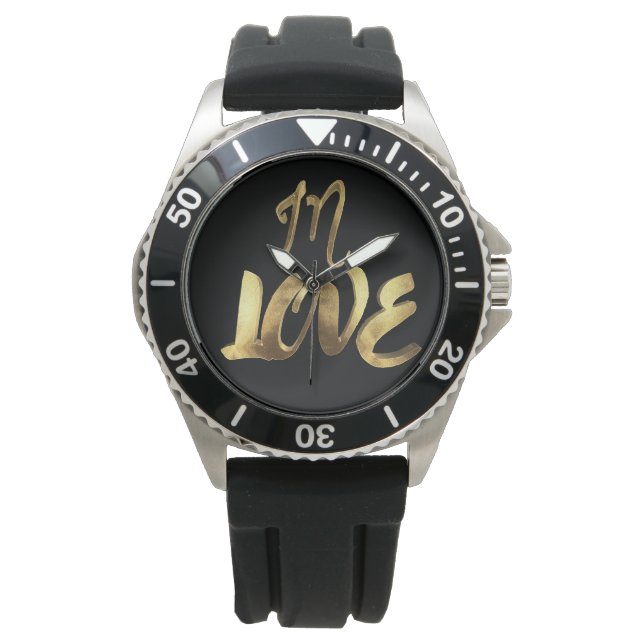 In Love Quote Gold Look Typography Romantic Script Watch (Front)