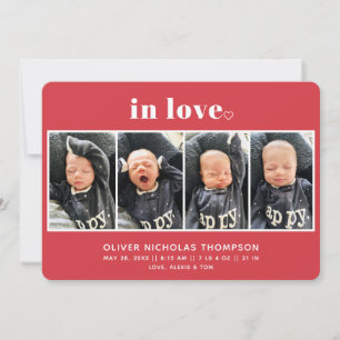 In Love Red Valentine's Day Birth Announcement