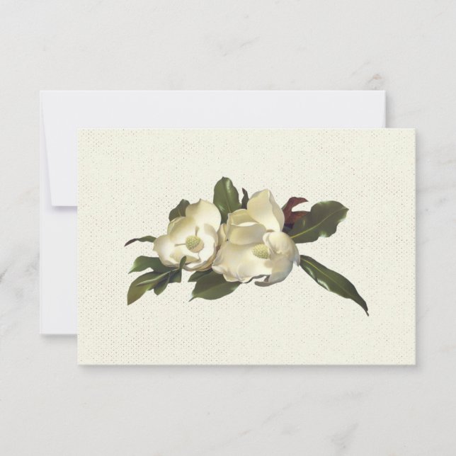 In Love - Vintage Magnolia Flowers Wedding RSVP Card (Front)