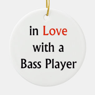 In Love With A Bass Player Red n Black Text Ceramic Tree Decoration