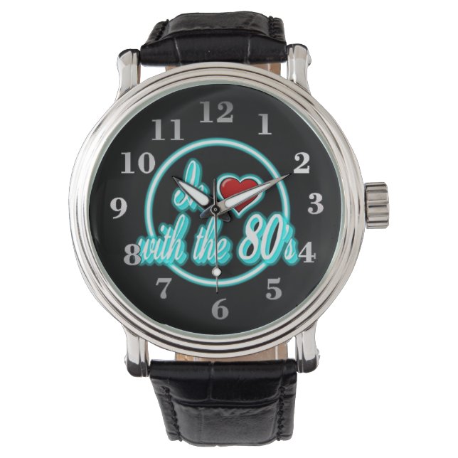 In Love With The 80's Retro Blue Neon Logo Watch (Front)