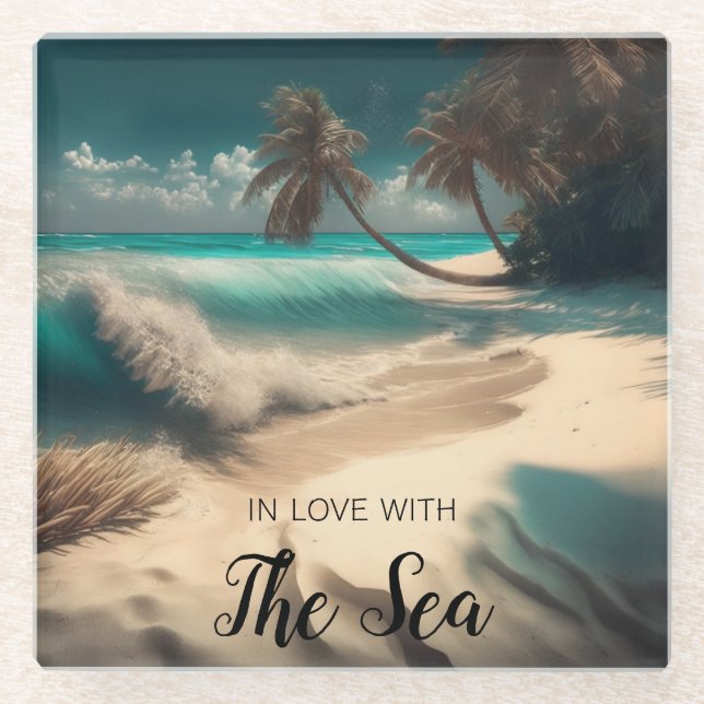 In Love with the Sea | Tropical Art Glass Coaster (Front)
