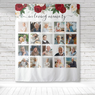 In Loving Memory 20 Photo Red Floral Memorial Tapestry