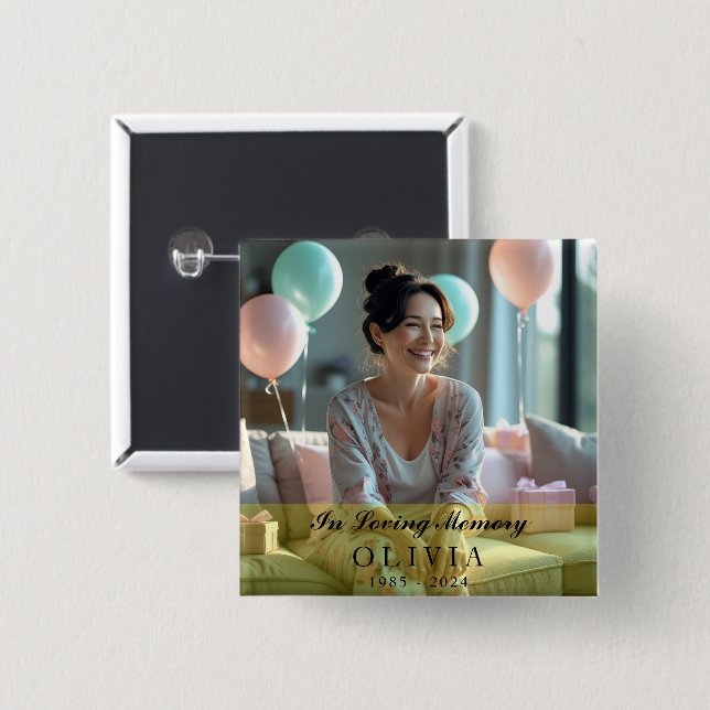 In Loving Memory 2 Inch Square Custom Photo Button (Front & Back)