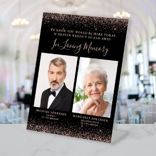 In Loving Memory 2 Photo Black Rose Gold Wedding Pedestal Sign