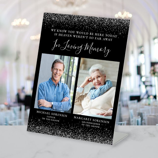 In Loving Memory 2 Photo Black Silver Wedding Pedestal Sign (Creator Uploaded)