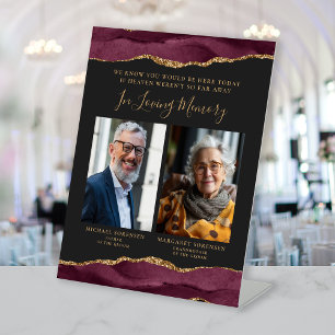 In Loving Memory 2 Photo Burgundy Dark Wedding Pedestal Sign