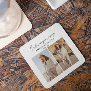 In Loving Memory 2 Photo Collage Memorial Square Paper Coaster