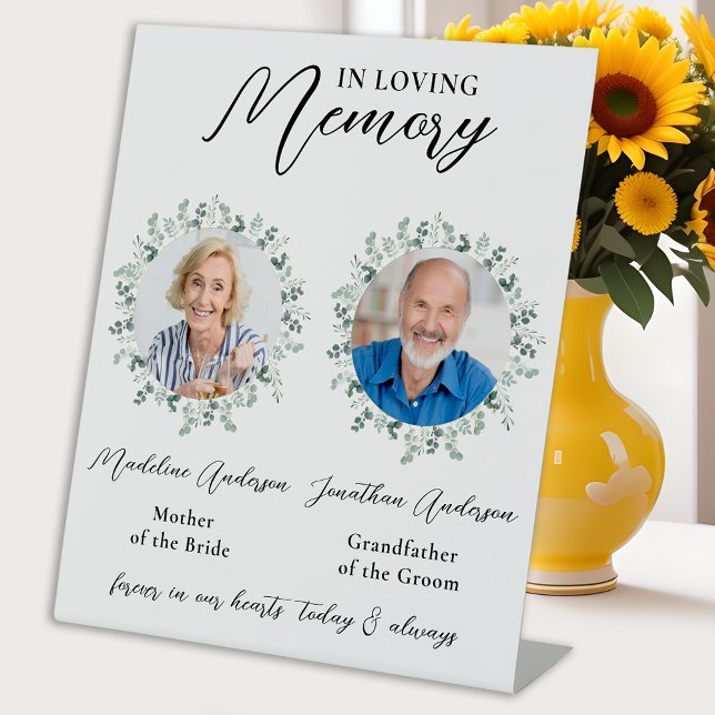 In Loving Memory 2 Photo Greenery Memorial Wedding Pedestal Sign (Creator Uploaded)