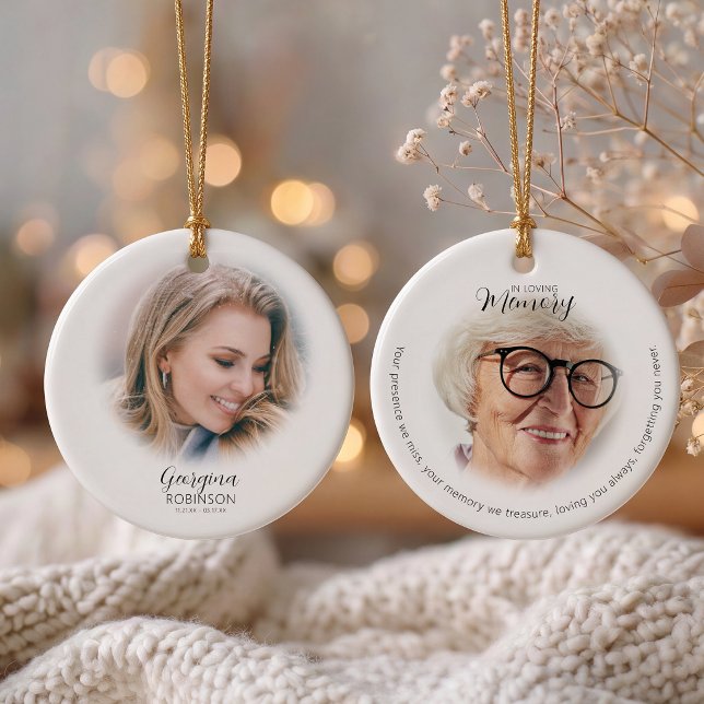 In Loving Memory 2 Photo Memorial Christmas Ornament (Creator Uploaded)