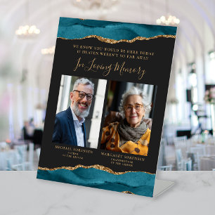 In Loving Memory 2 Photo Teal Wedding Pedestal Sign