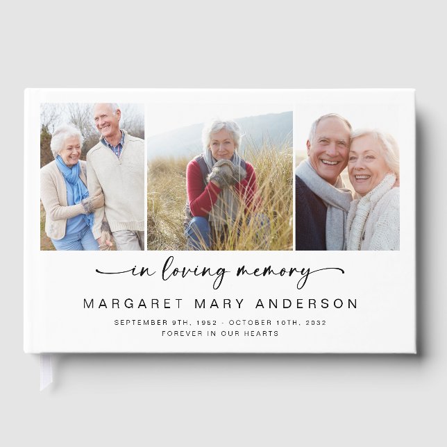 In Loving Memory 3 Photo Funeral Guest Book (Front)