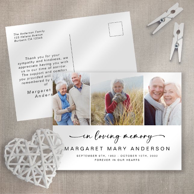 In Loving Memory 3 Photo Funeral Thank You Postcard (Creator Uploaded)