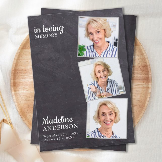 In Loving Memory 3 Photo Memorial Funeral Sympathy Thank You Card (Creator Uploaded)