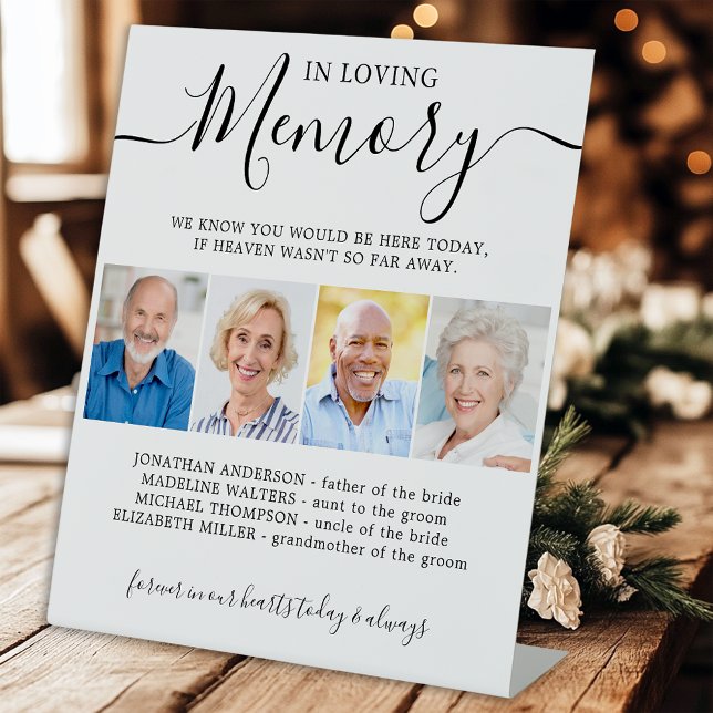 In Loving Memory 4 Photo Modern Memorial Wedding Pedestal Sign (Creator Uploaded)
