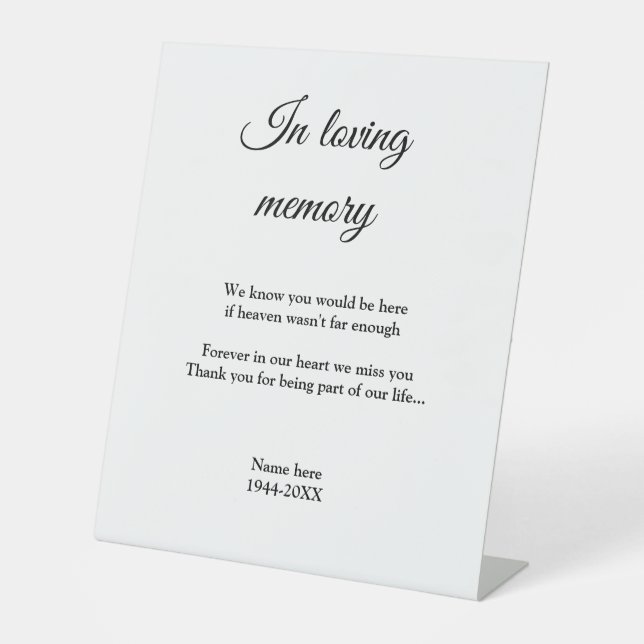in loving memory add name text keepsake sign (Front)