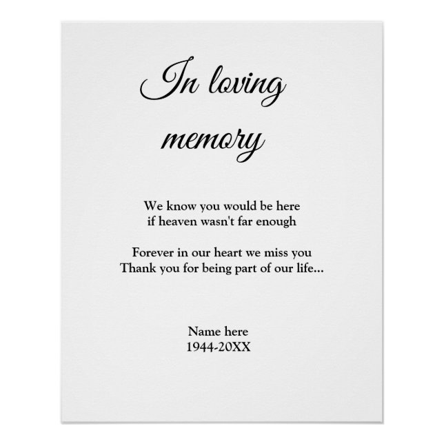 in loving memory add name text keepsake sign (Front)