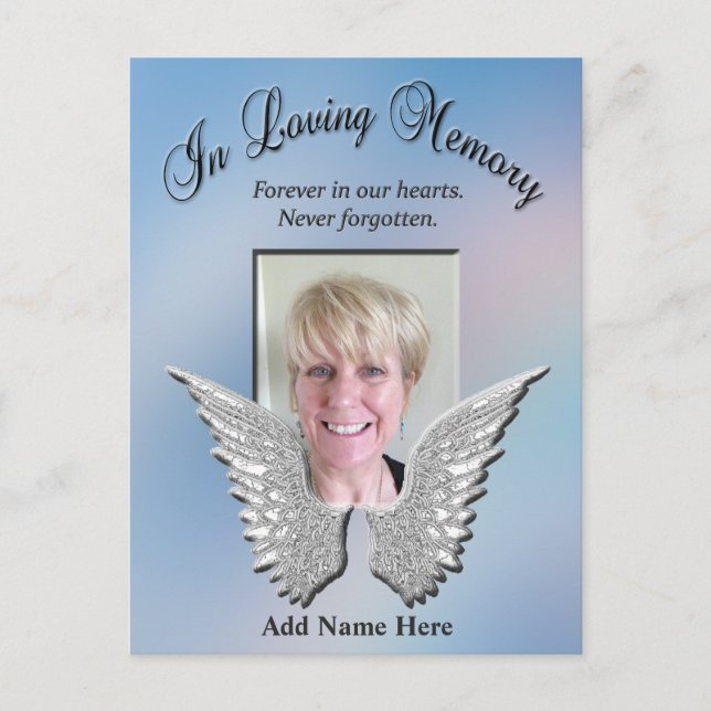 In Loving Memory Angel Wings Add Photo Postcard (Front)