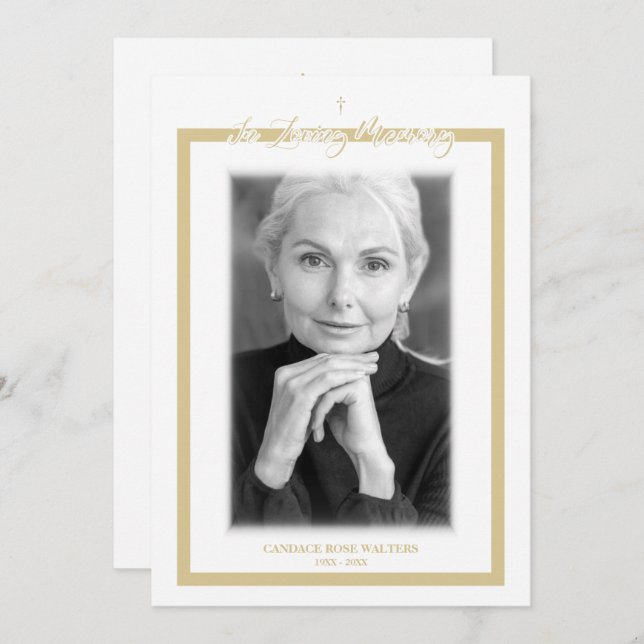 In Loving Memory B&W Golden Photo Service Dear Card (Front/Back)