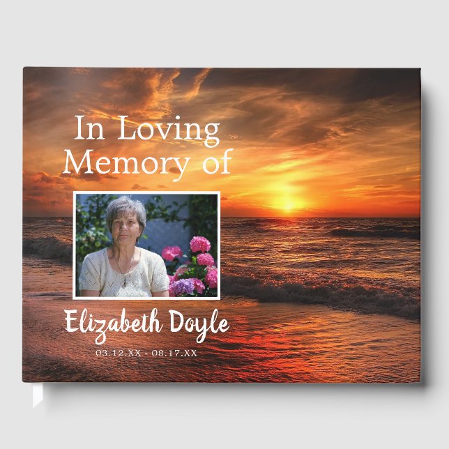 In Loving Memory | Beach Sunset Funeral Memorial Guest Book (Front)