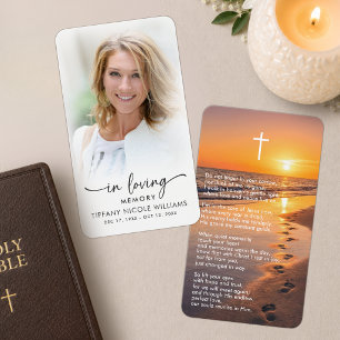 In Loving Memory Beach Sunset Photo Prayer Card