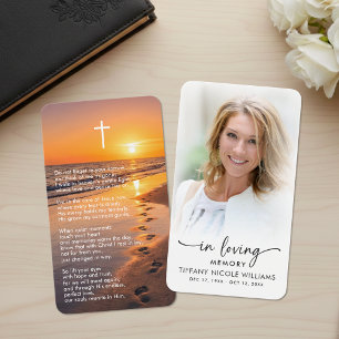 In Loving Memory Beach Sunset Photo Prayer Card