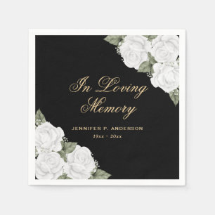 In Loving Memory Black and White Floral Funeral Napkin